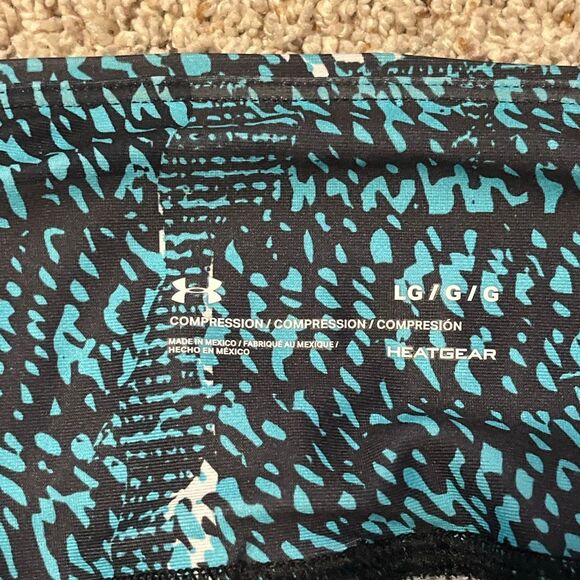 UNDER ARMOUR BBLUE HEATGEAR MESH PRINTED ANKLE CROP LARGE - Picture 3 of 7